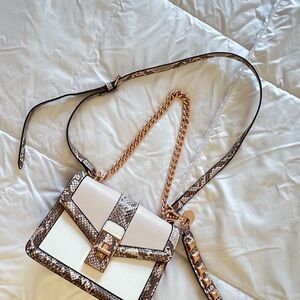 White Structured Crossbody Bag with Gold Hardware